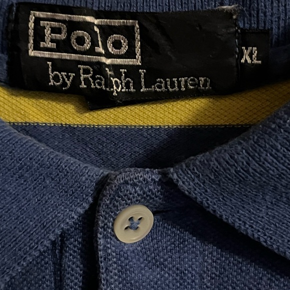 Vintage Ralph Lauren Men Size XL Polo Shirt Yellow and Blue Stripes - Picture 3 of 5